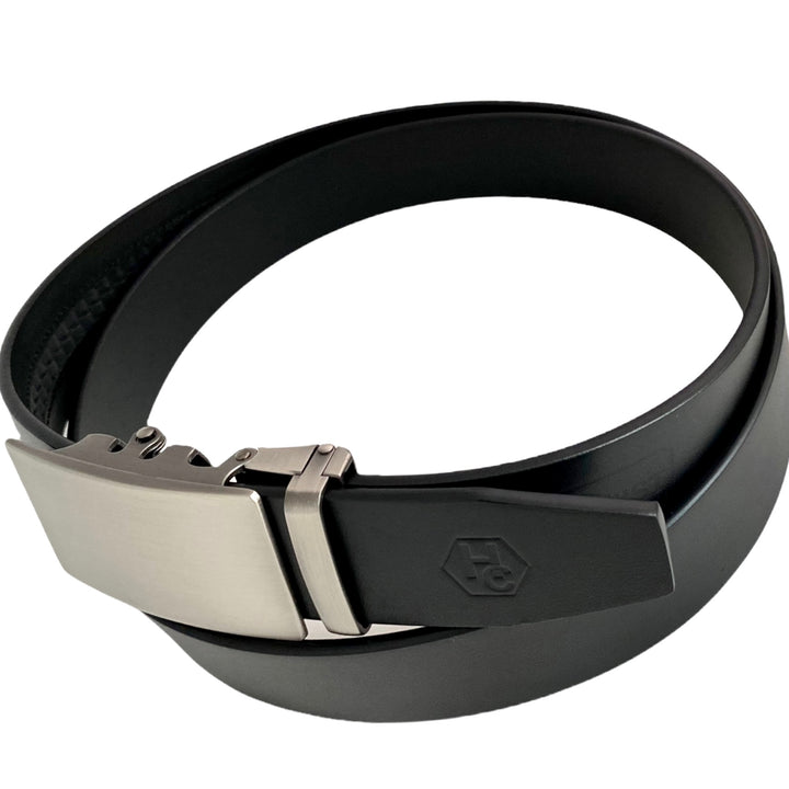 Black Leather Belt 2D | Auto Gun Metal Belt Buckle | Hedonist Chicago