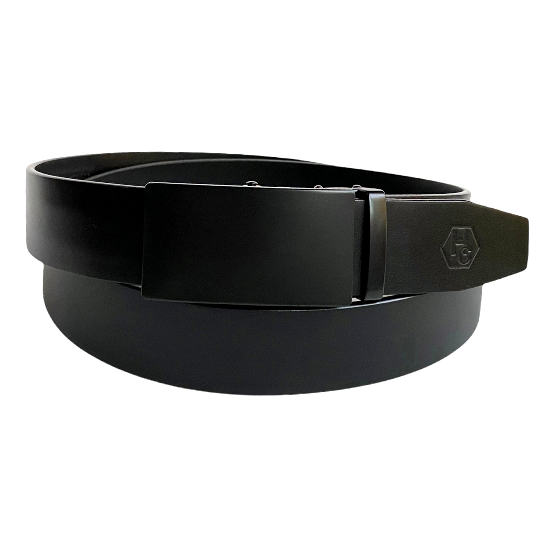1.38" Genuine Leather Black Smooth Strap And 1.38" Automatic Belt Buckle Black 24710766493847