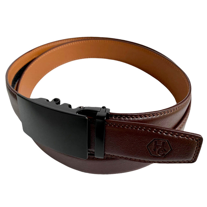 Red Brown Leather Belt | Auto Black Buckle 4 | Hedonist-Style | Chicago