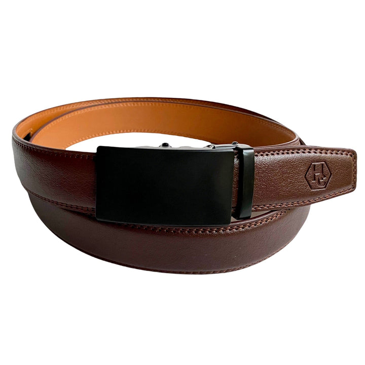 Red Brown Leather Belt | Auto Black Buckle | Hedonist-Style | Chicago