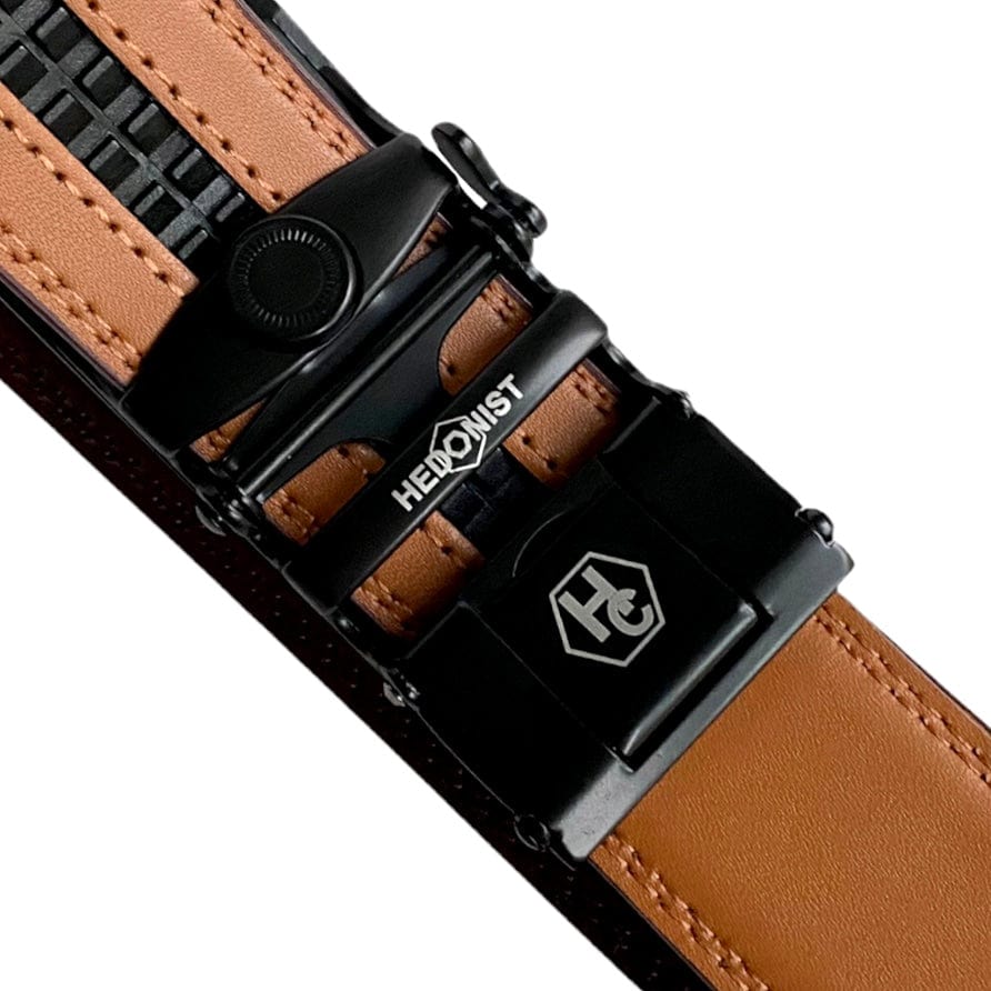 Red Brown Leather Belt | Auto Black Buckle 3 | Hedonist-Style | Chicago