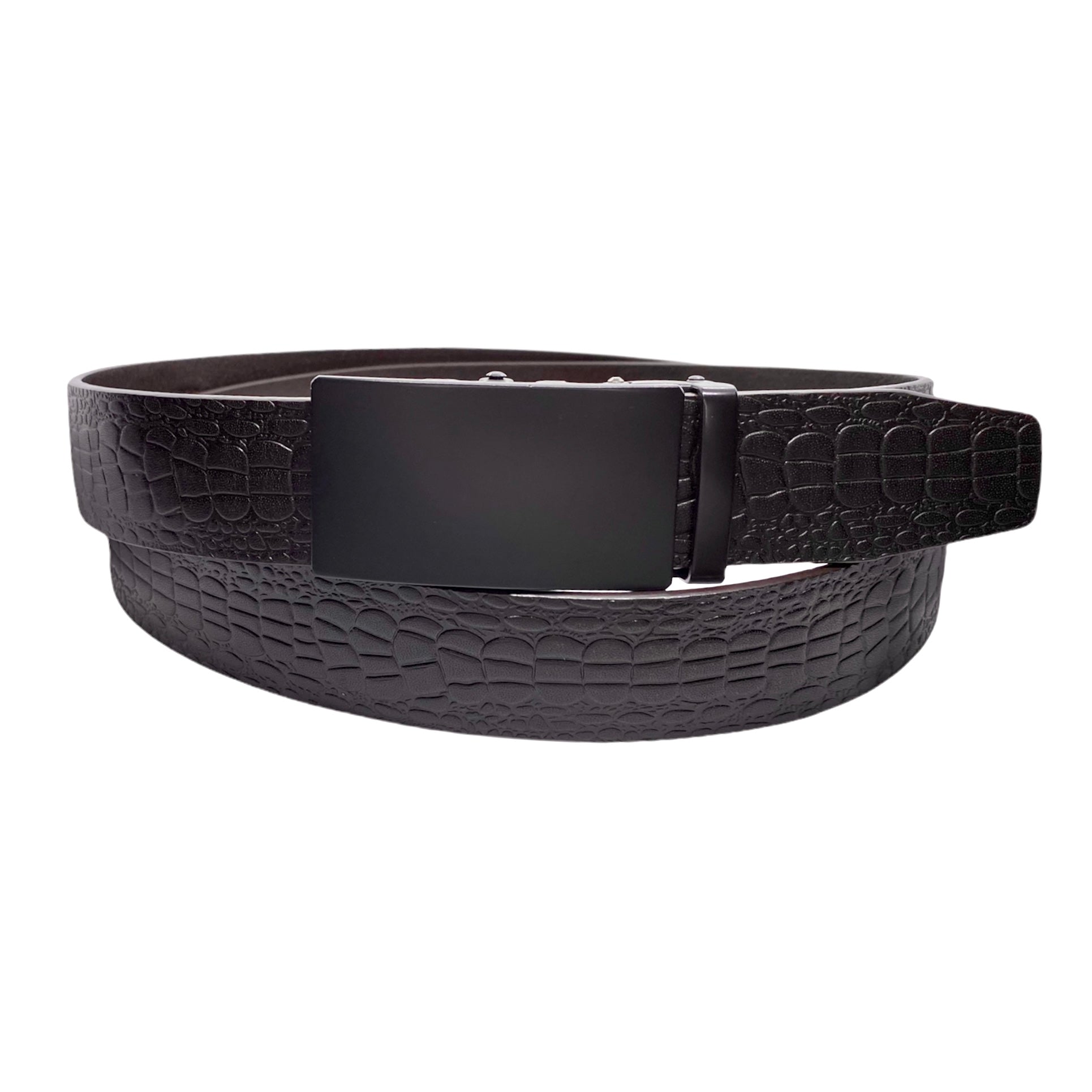 1.38" Genuine Leather Dark Brown Textured Strap And 1.38" Automatic Belt Buckle Black 24710822854807