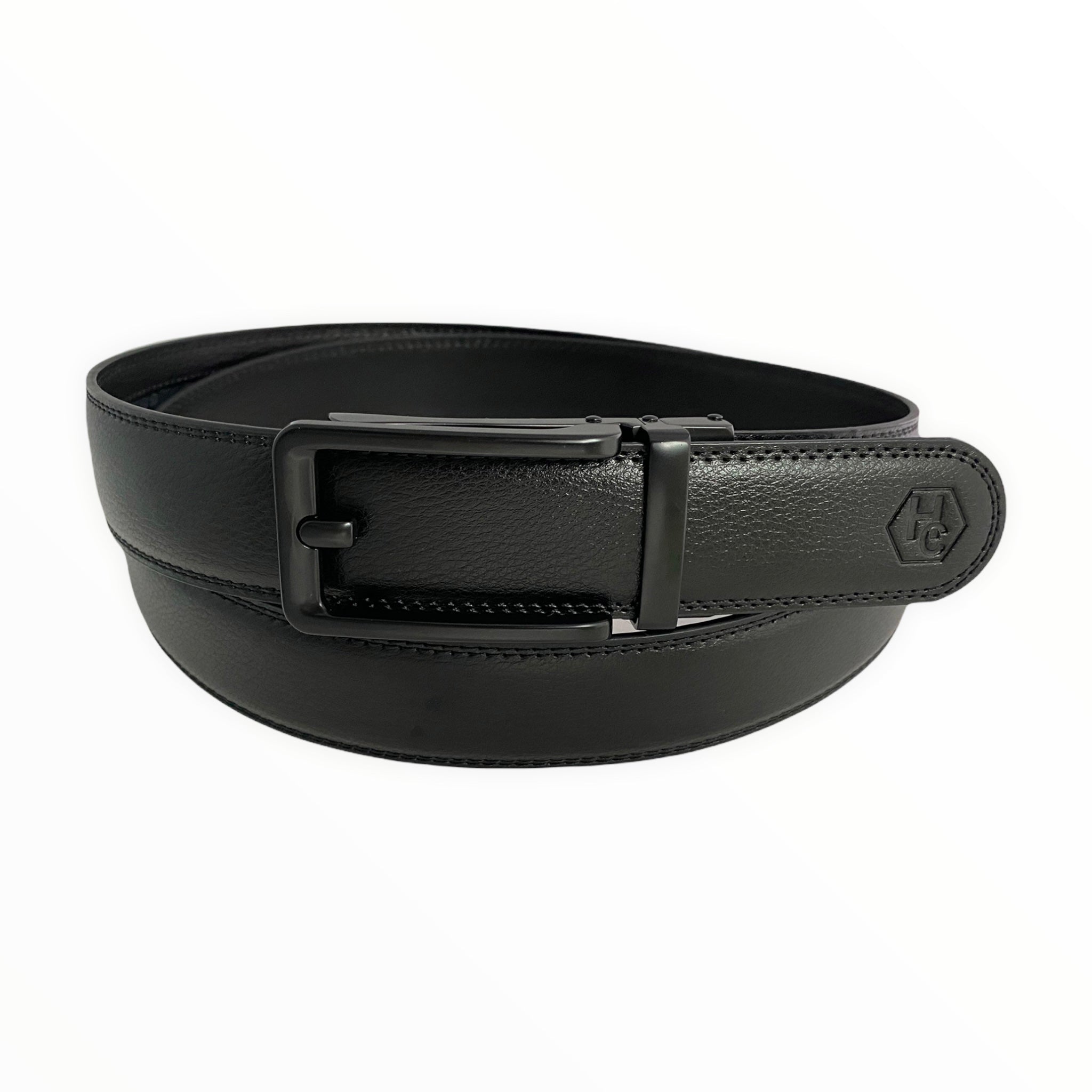 1.38" Genuine Leather Black Strap And 1.38" Automatic Buckle Black Hollow