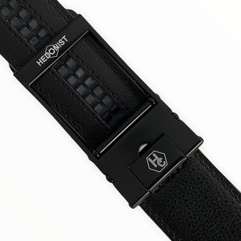 Black Leather Belt Strap | Auto Black Hollow Buckle 3 | Hedonist-Style | Chicago