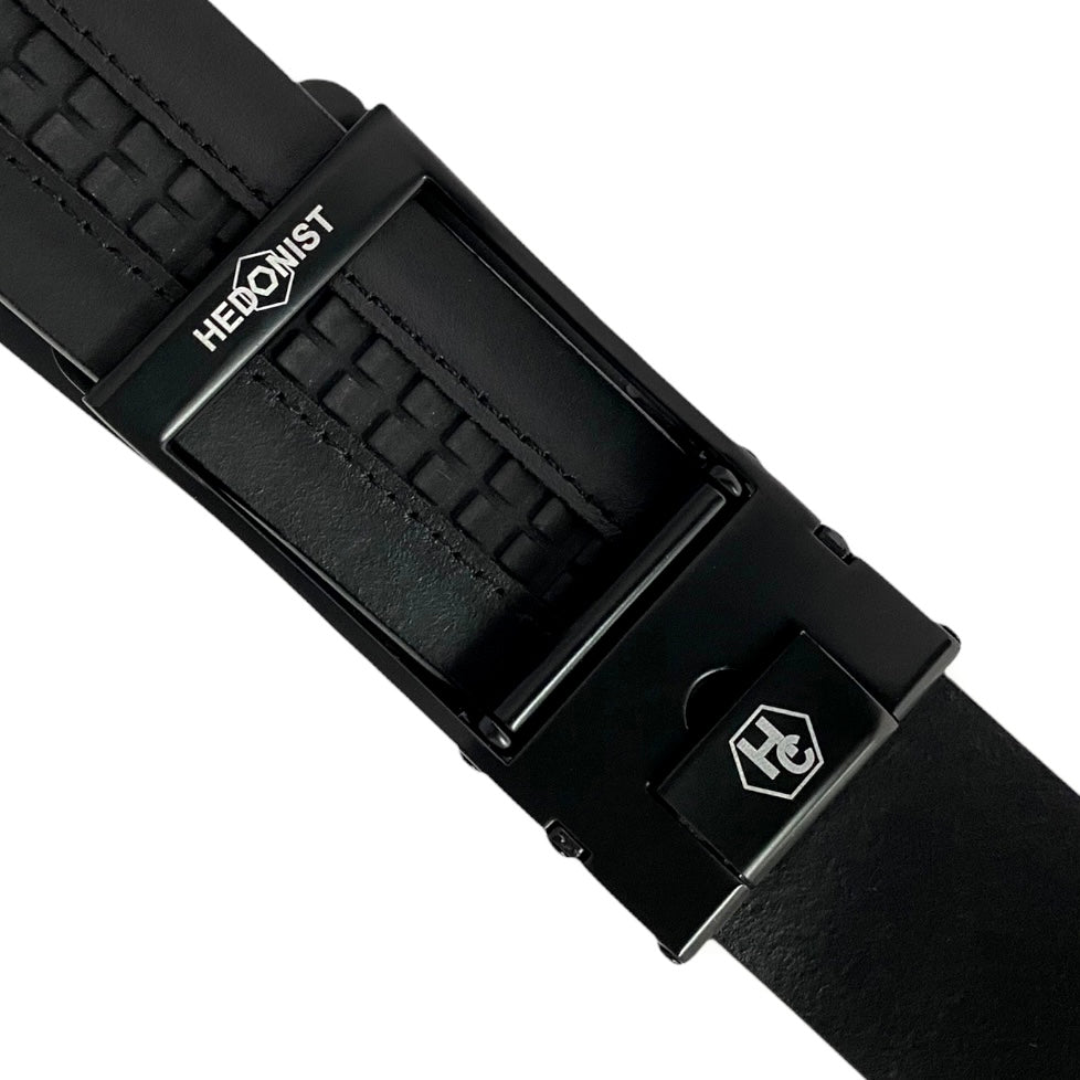 1.38" Genuine Leather Black Smooth Strap And 1.38" Automatic Buckle Black Hollow 24710963822743