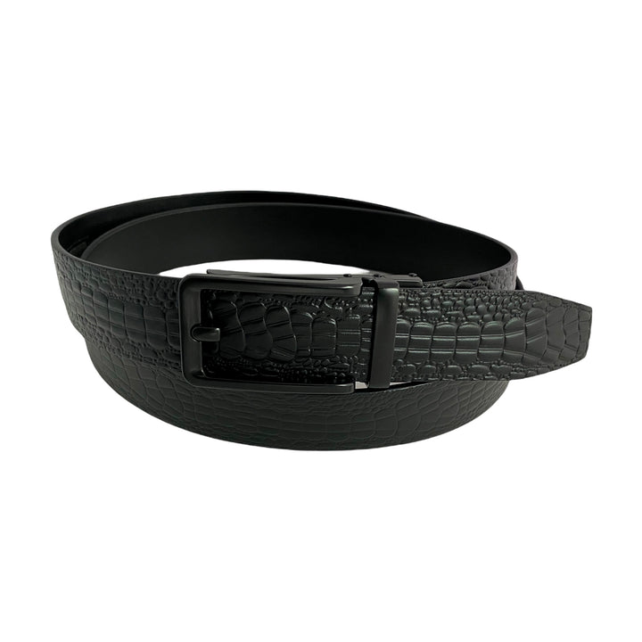 Black Leather Textured Belt | Black Hollow Buckle | Hedonist-Style | Chicago