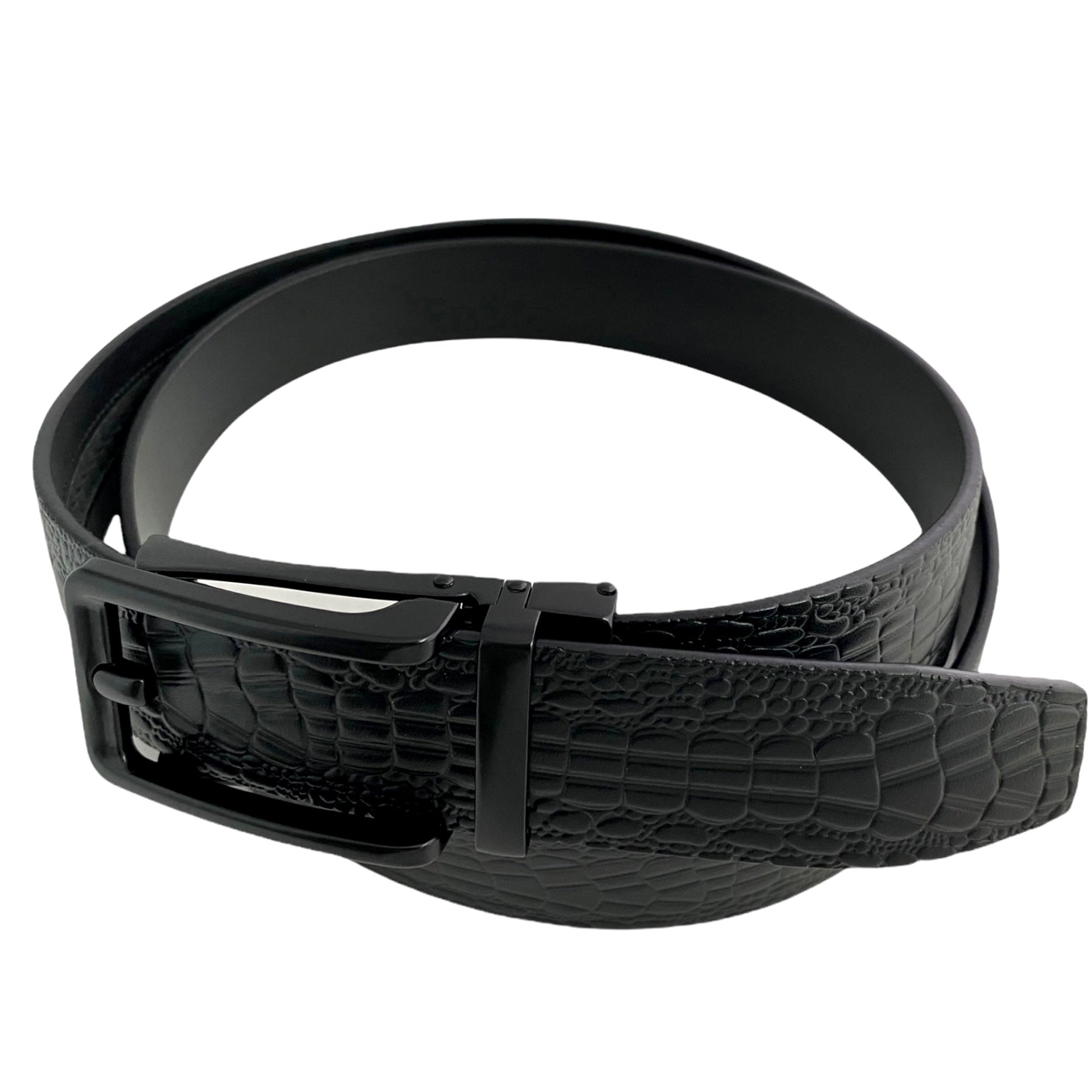 1.38" Genuine Leather Black Textured Strap And 1.38" Automatic Buckle Black Hollow 24710979616919