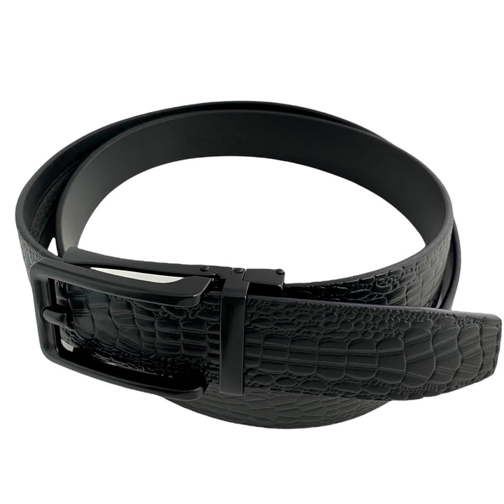 Black Leather Textured Belt | Black Hollow Buckle 4 | Hedonist-Style | Chicago