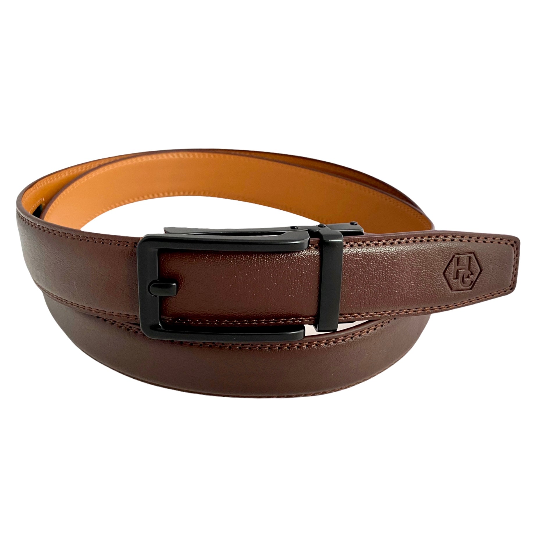 1.38" Genuine Leather Red Brown Strap And 1.38" Automatic Buckle Black Hollow 24710996885655