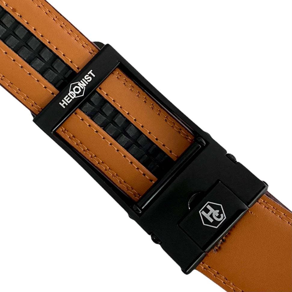 Red Brown Leather Belt 2 | Hollow Black Buckle 2 | Hedonist-Style | Chicago