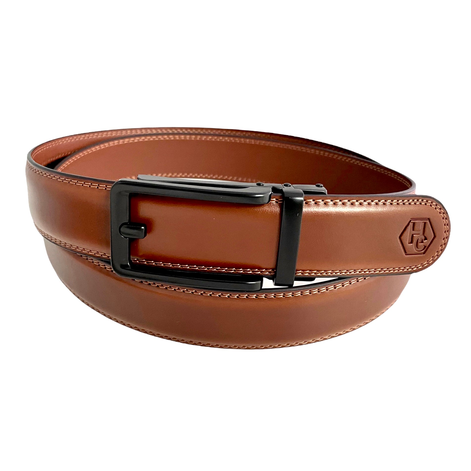 1.38" Genuine Leather Brown Strap & Automatic Buckle Black Hollow