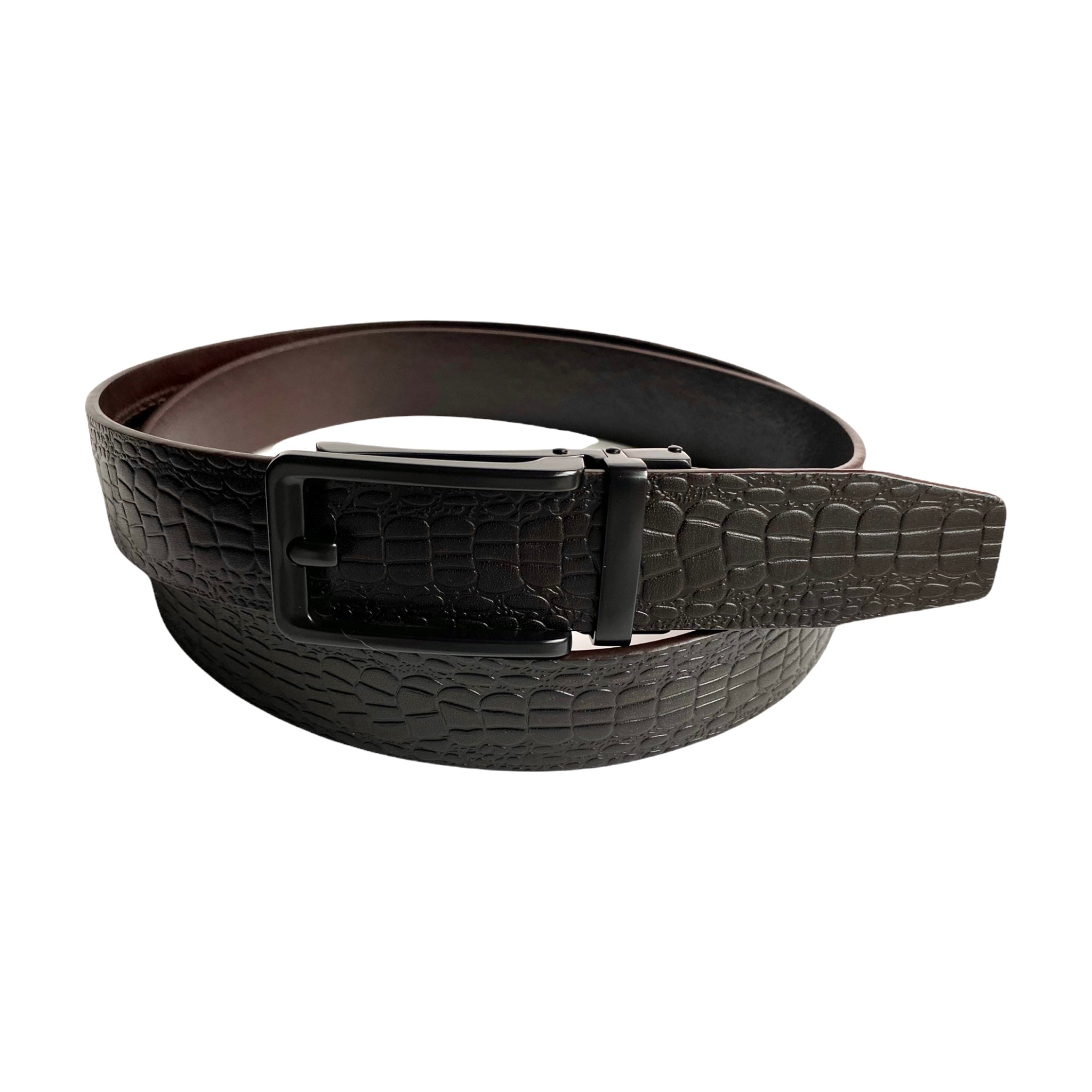 1.38" Genuine Leather Dark Brown Textured Strap And 1.38" Automatic Buckle Black Hollow 24711033192599