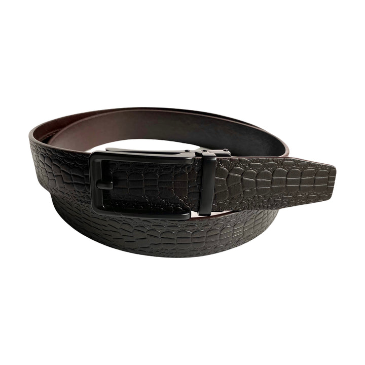 Dark Brown Textured Leather Belt | Black  Buckle | Hedonist-Style | Chicago