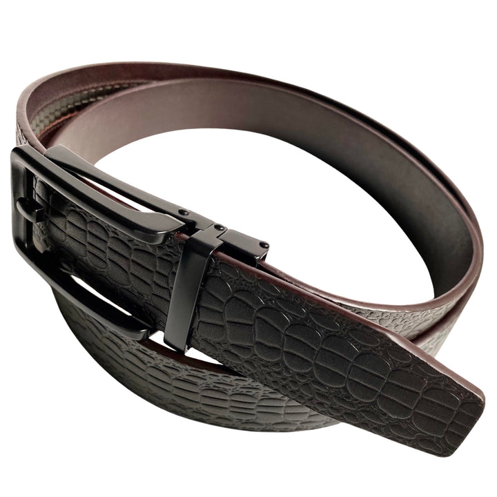 Dark Brown Textured Leather Belt | Black  Buckle 4 | Hedonist-Style | Chicago