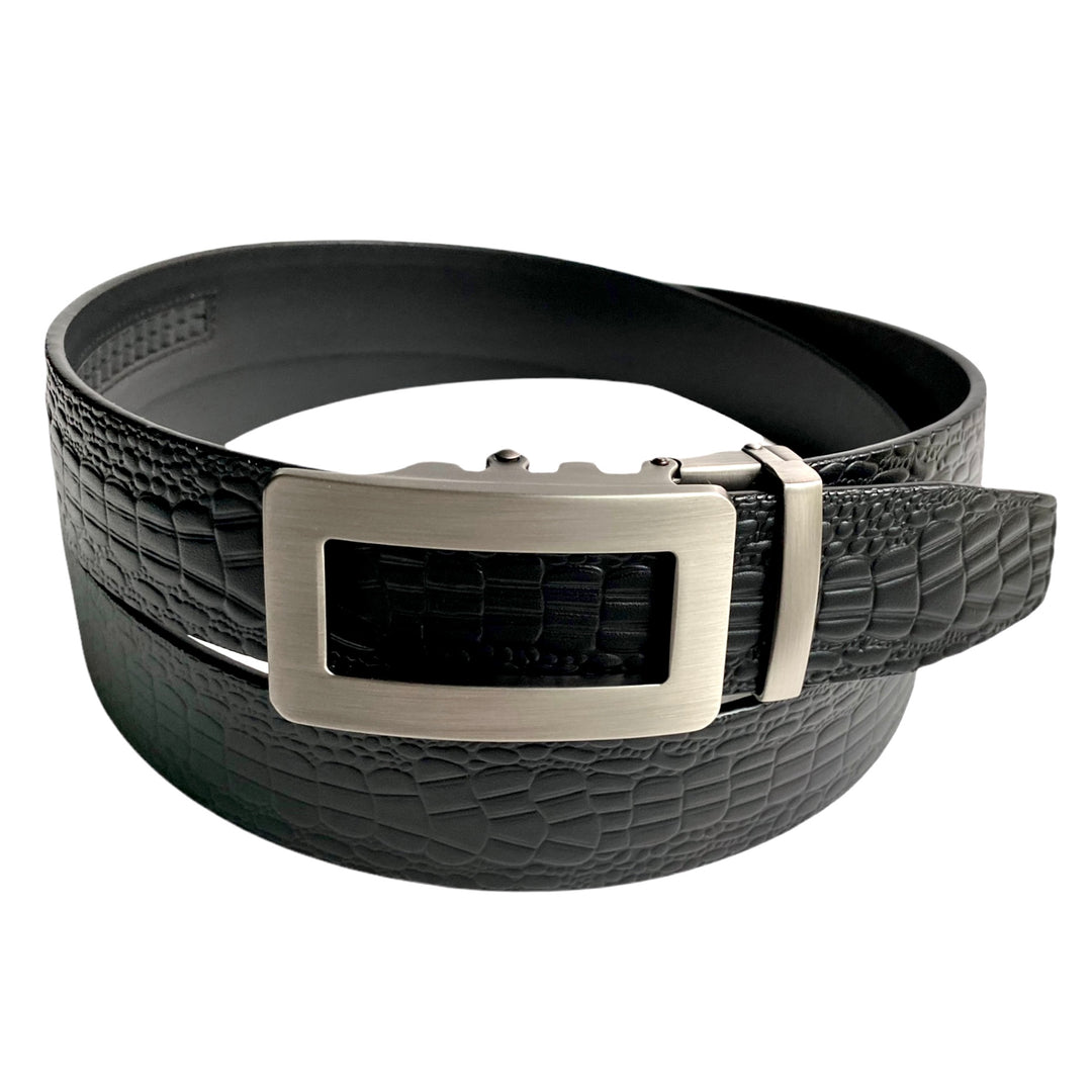 Black Leather Textured Belt | Hollow Gun Metal Buckle | Hedonist-Style | Chicago