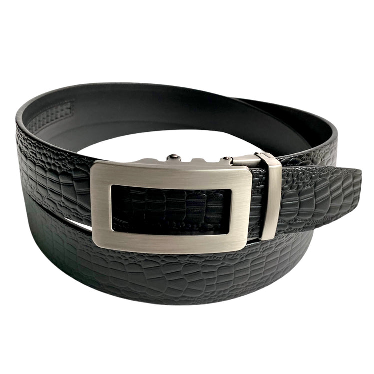 Сustom beltBlack Leather Textured Belt | Hollow Gun Metal Buckle | Hedonist-Style | Chicago