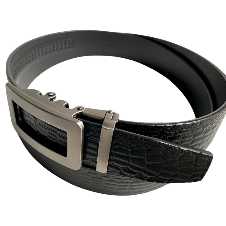 Black Leather Textured Belt | Hollow Gun Metal Buckle 3 | Hedonist-Style | Chicago