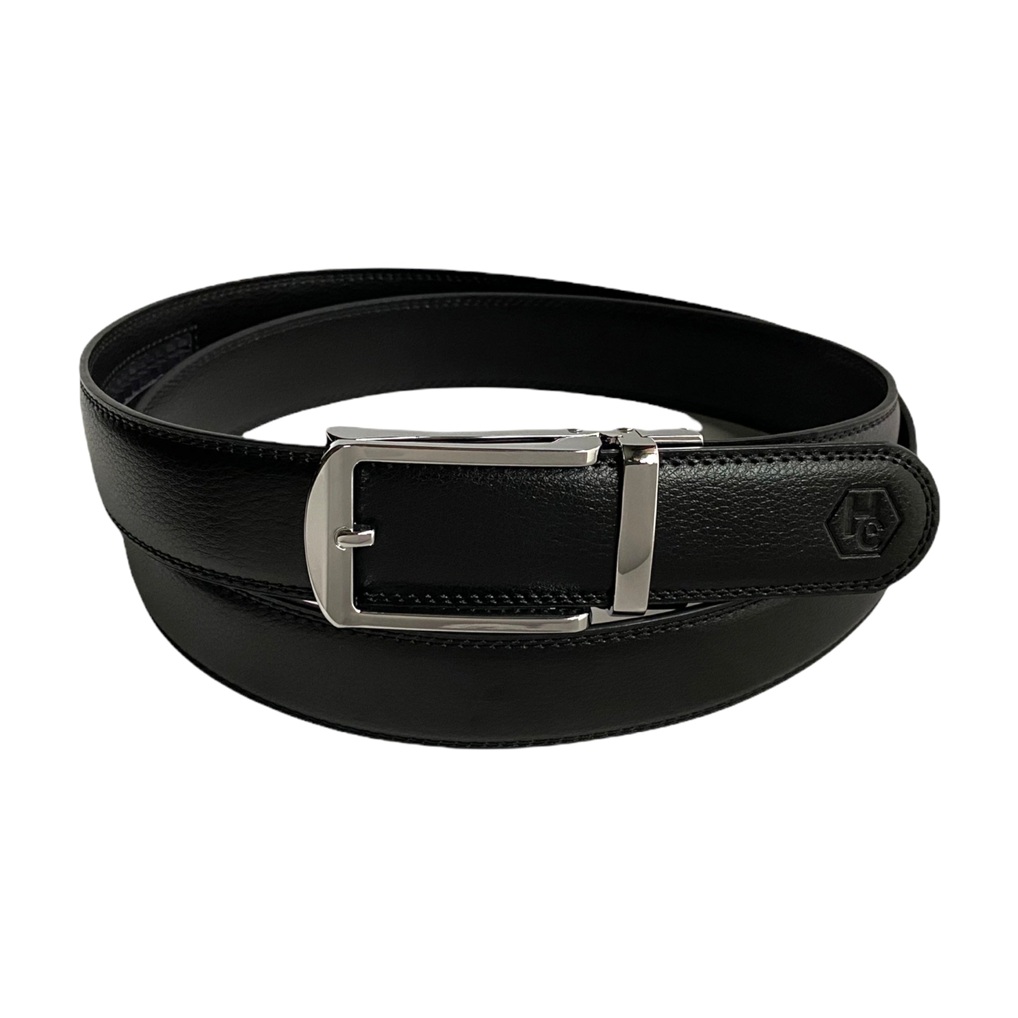 1.38" Genuine Leather Black Strap And 1.38" Automatic Buckle Silver Hollow 24717652983959