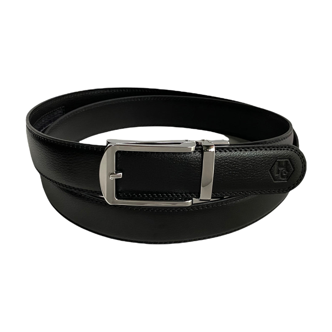 Black Leather Belt | Auto Hollow Silver | Hedonist-Style | Chicago