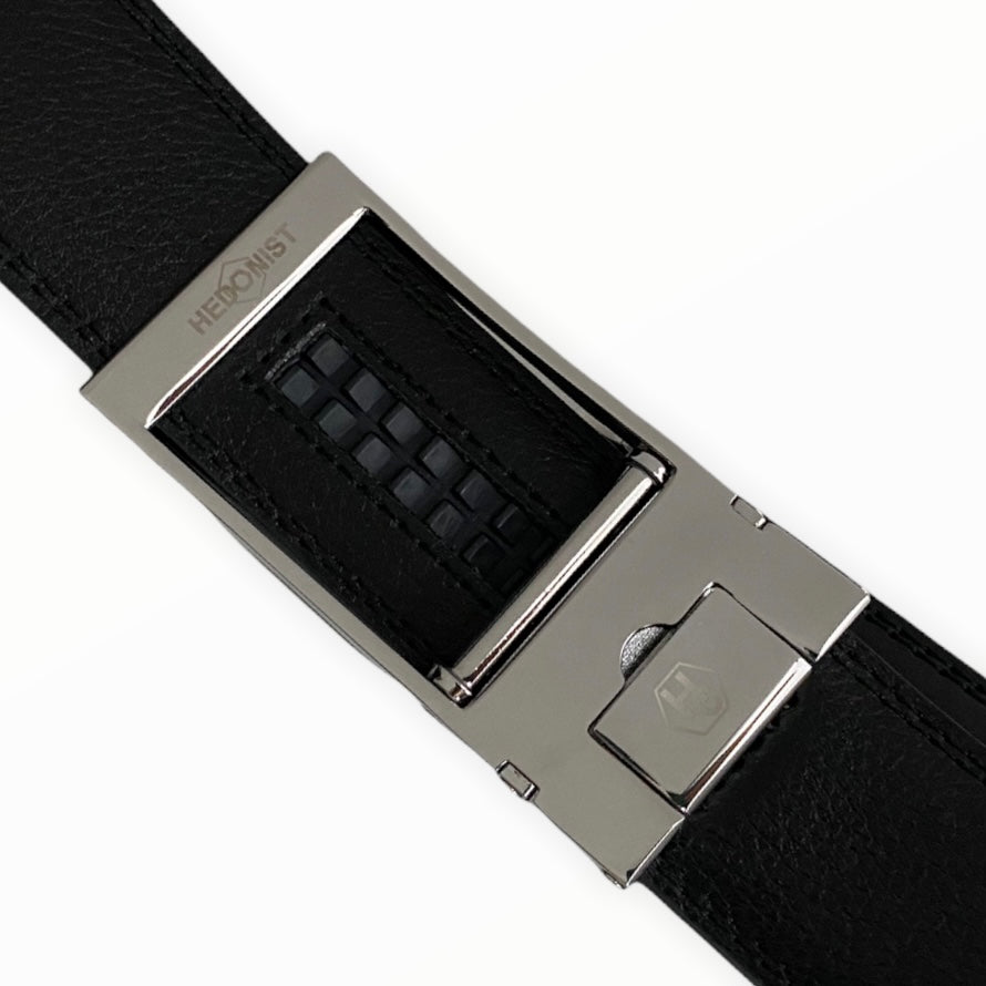 Black Leather Belt | Auto Hollow Silver 2 | Hedonist-Style | Chicago