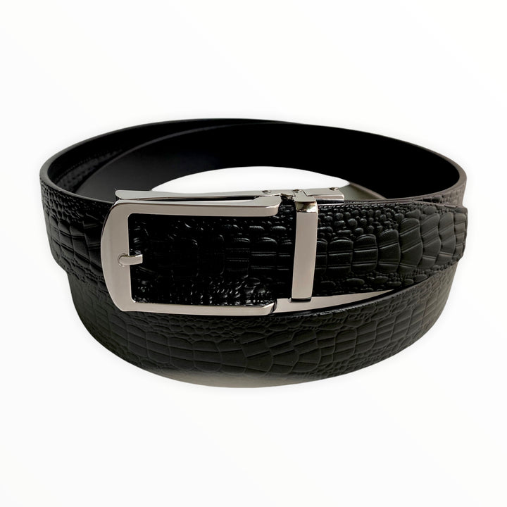 Black Textured Leather Dress Belt Ratchet 1.38" main view