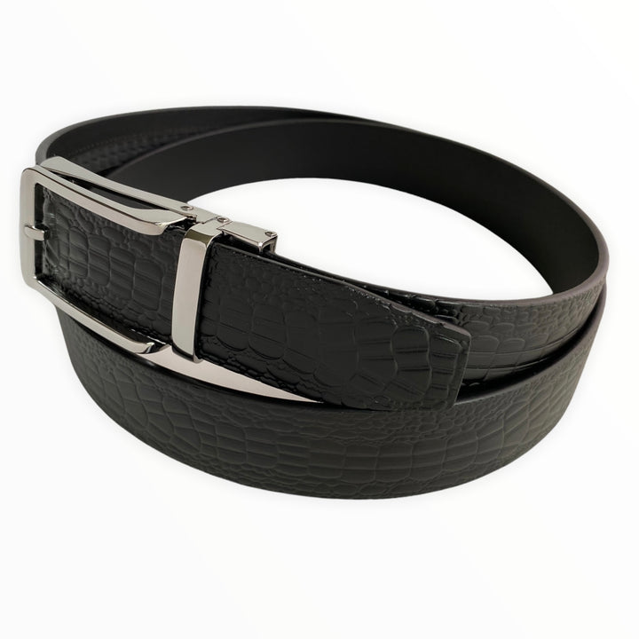 Black Textured Leather Dress Belt Ratchet 1.38" side view