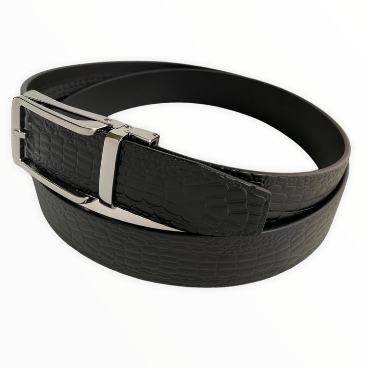 Сustom beltBlack Leather Textured Belt | Silver Buckle 4 | Hedonist-Style | Chicago