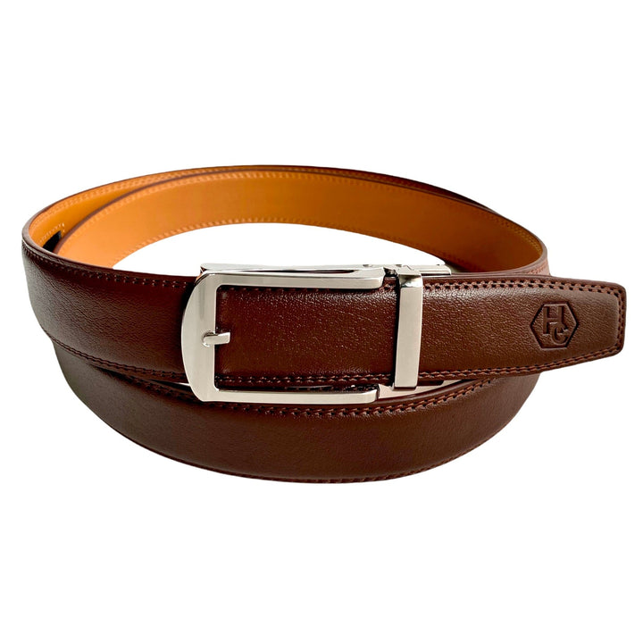 Red Brown Leather Belt Auto Silver Buckle | Hedonist-Style | Chicago