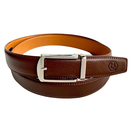 Сustom belt Red Brown Leather Belt Auto Silver Buckle | Hedonist-Style | Chicago