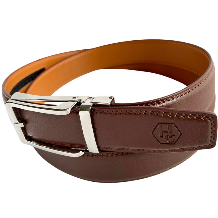 Red Brown Leather Belt Auto Silver Buckle 4 | Hedonist-Style | Chicago