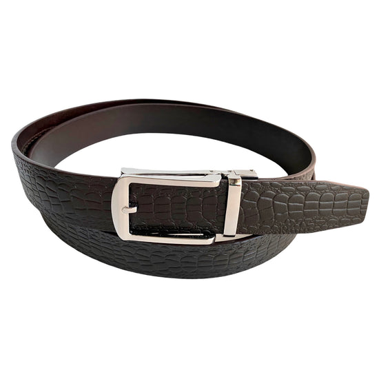Сustom belt Dark Brown Textured Leather Belt | Auto Silver Buckle | Hedonist-Style | Chicago