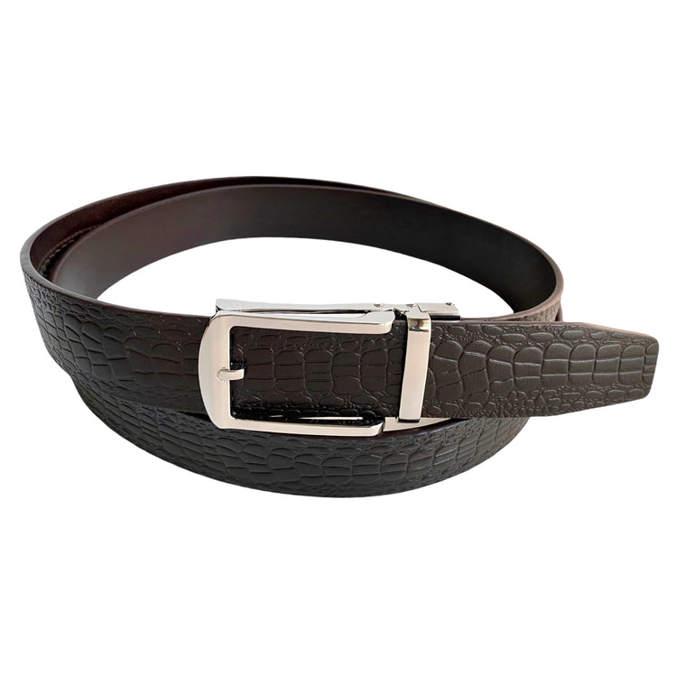 Сustom beltDark Brown Textured Leather Belt | Auto Silver Buckle | Hedonist-Style | Chicago