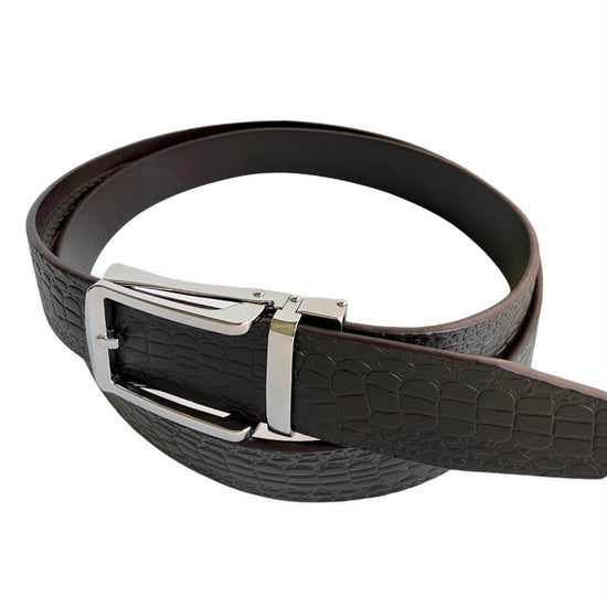 Сustom belt Dark Brown Textured Leather Belt | Auto Silver Buckle 3 | Hedonist-Style | Chicago