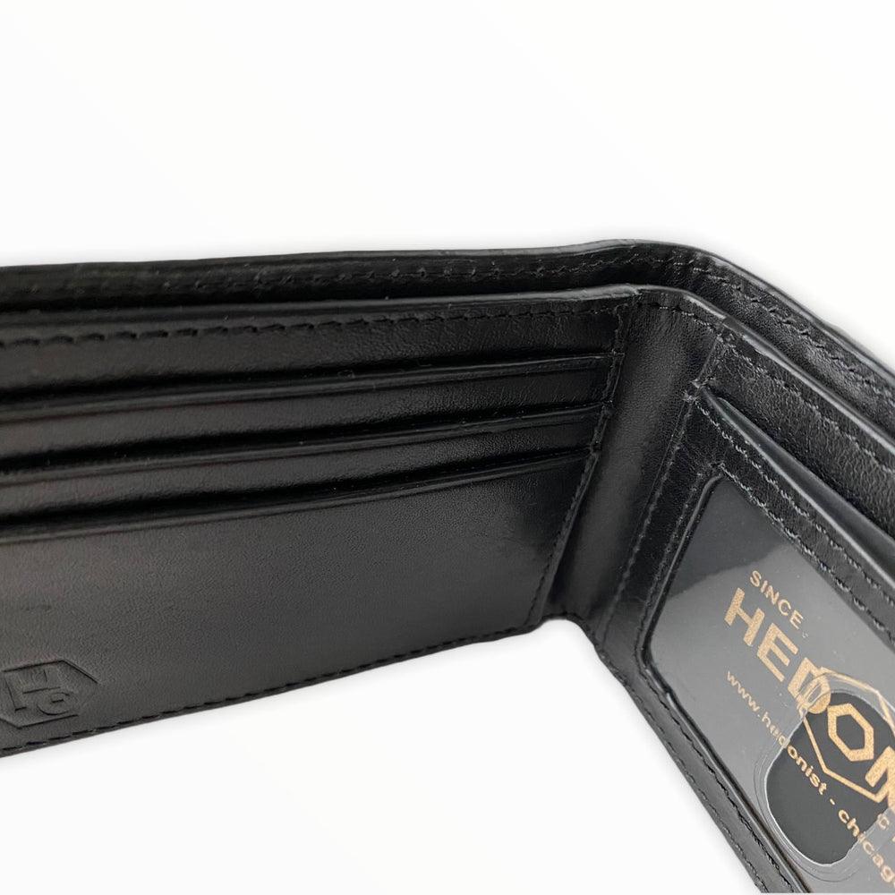 Ultra Slim Bifold Wallet + Genuine Leather Belt Black Croc Embossed