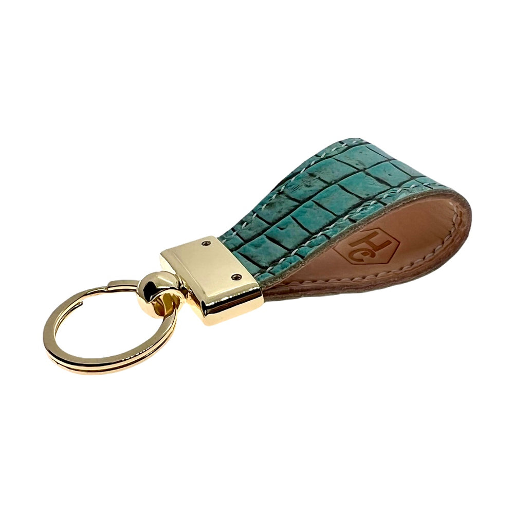 Leather Key Chain Light Green + Traveler Wallet Croco Green Set 28829208674455