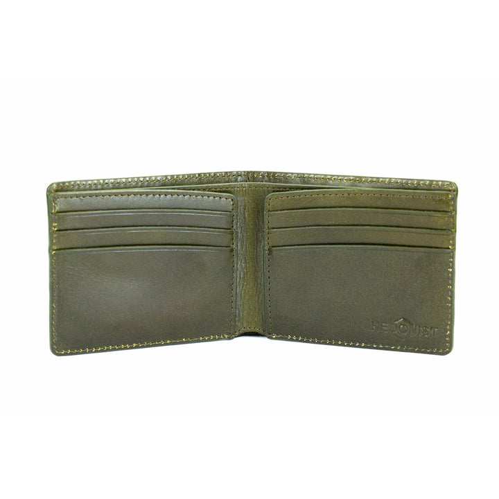 Green Bifold Men's Wallet in Croc-Embossed Leather - high-quality leather