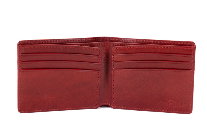 Bifold Red Premium Leather Wallet for Men - receipts slots