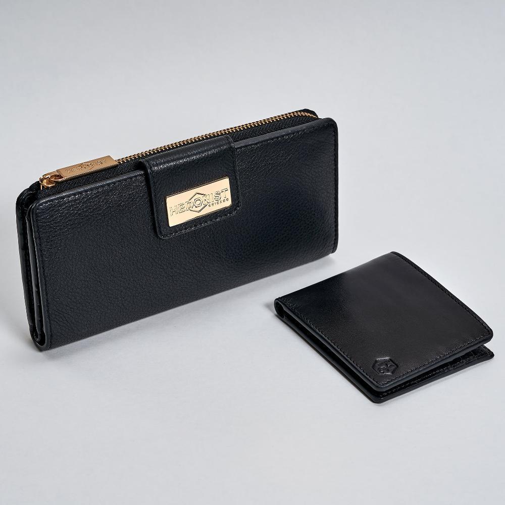 Classic bifold and traveler wallet black leather gift set - Hedonist Chicago