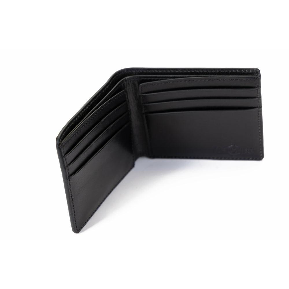 Black leather bifold and traveler wallet gift set by Hedonist Chicago