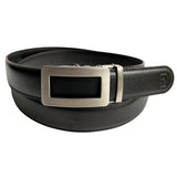 Black Leather men's ratchet belt 1.38" with Metal Buckle, front view, by Hedonist Chicago