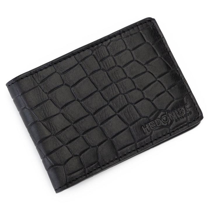 Black Croc-Embossed Leather Wallet for Men - free personalization