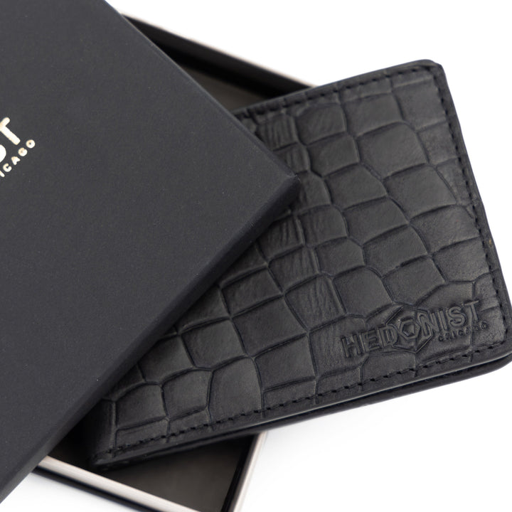 Black Croc-Embossed Leather Wallet for Men -  gift for him