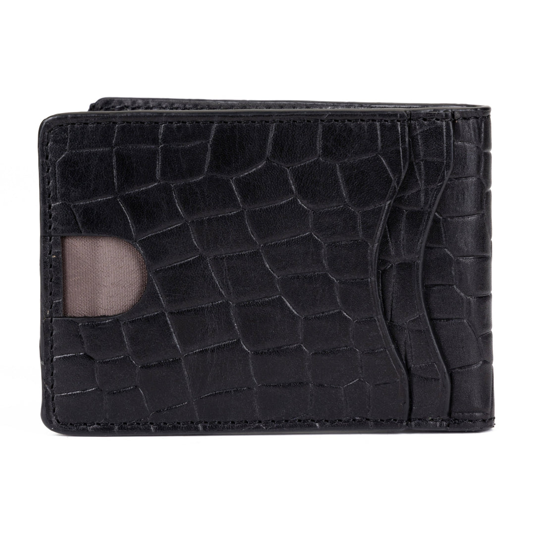 Black Croc-Embossed Leather Wallet for Men - Quick Acceess to the Cards