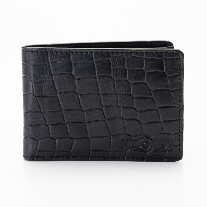 Black Croc-Embossed Leather Wallet for Men