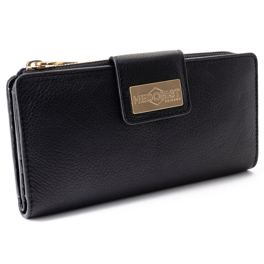 Black Pebbled Leather Travel Wallet for Women | Hedonist Chicago