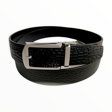 Black Textured Leather Belt Ratchet 1.38"