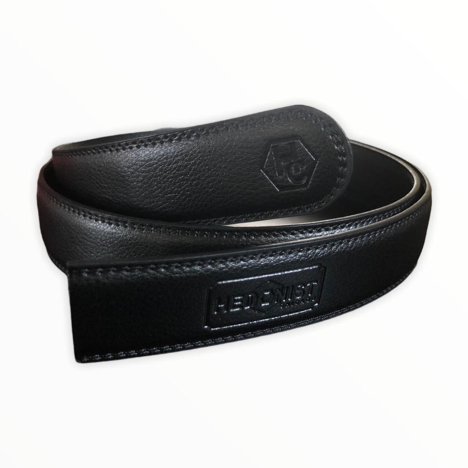 1.38" Genuine Leather Black Strap