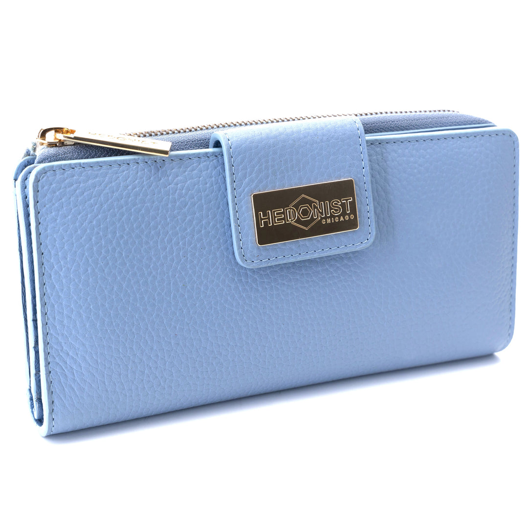 Blue Wallet for Women - Pebbled Leather | Hedonist Chicago | front view