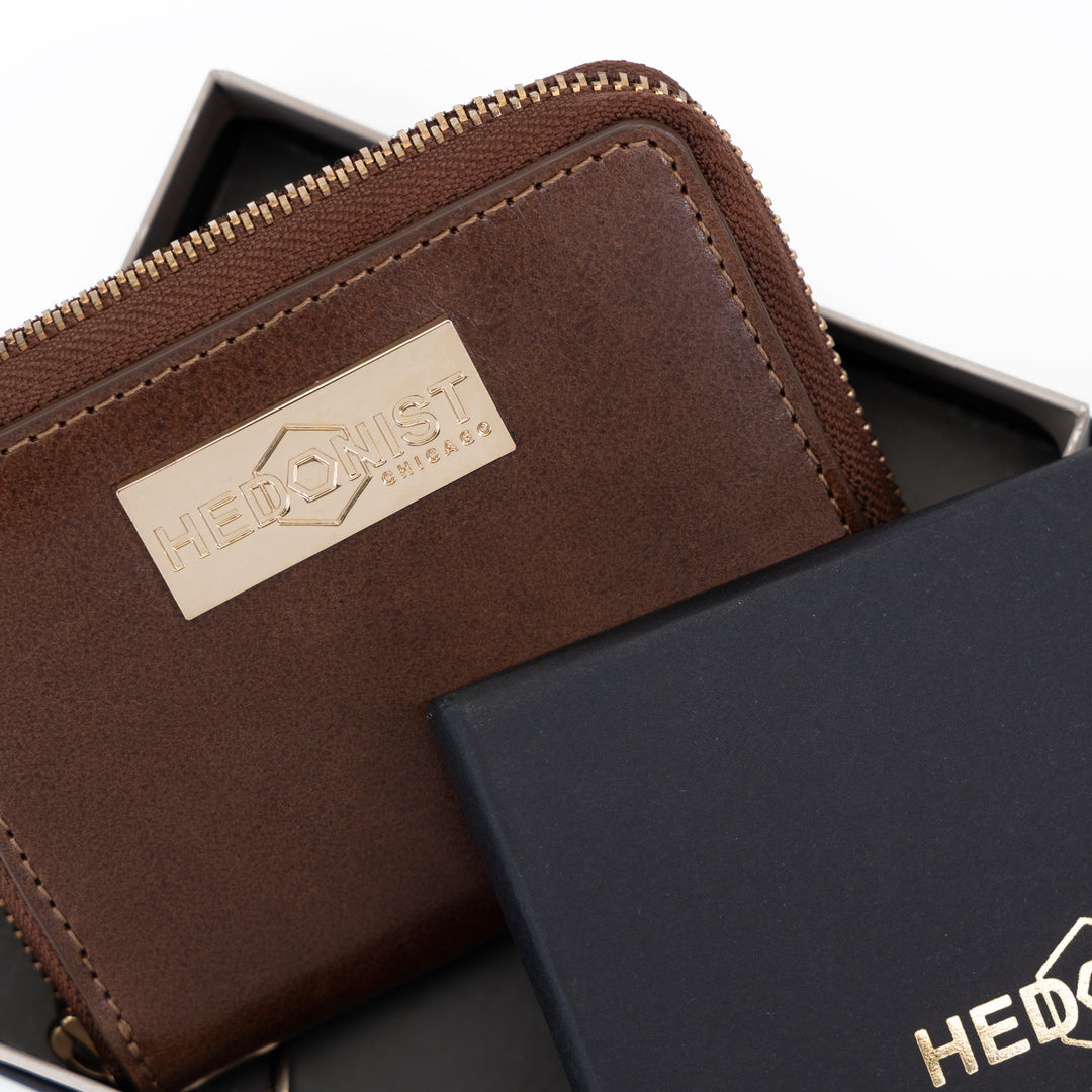 Mini Zip Around Women's Brown Leather Wallet by Hedonist Chicago | Affordable Gift for Women