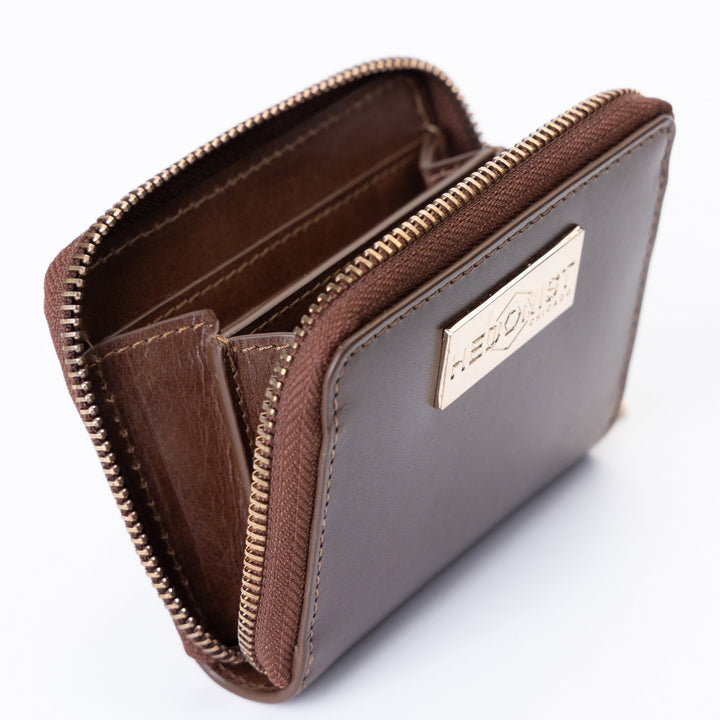 Mini Zip Around Women's Brown Leather Wallet by Hedonist Chicago | Card Holder